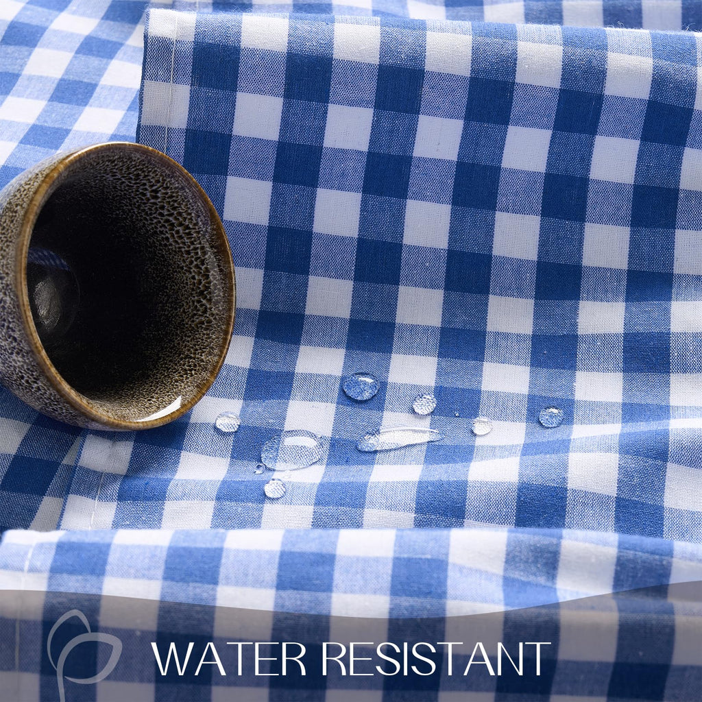 Gingham Ruffled Round Tablecloth, 70 Inch, Blue