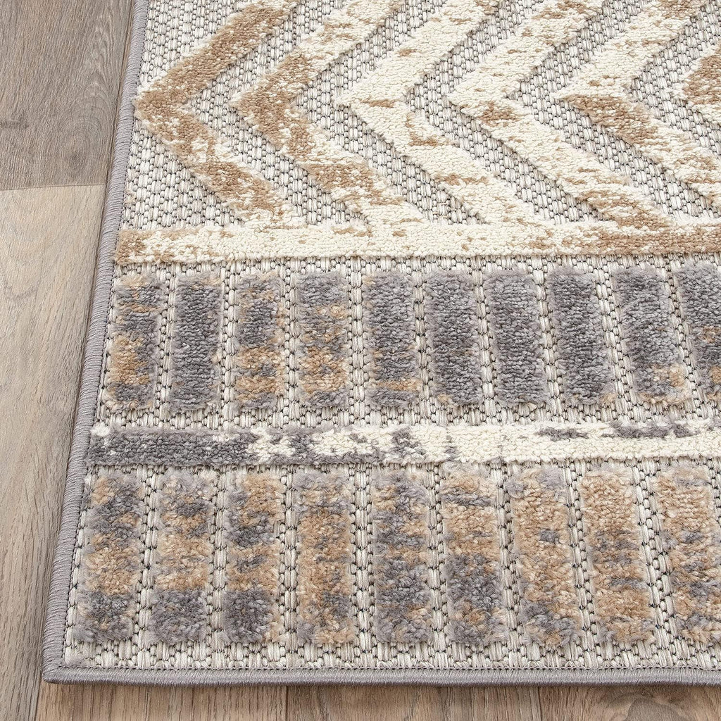 Tribal Stripe Indoor/Outdoor Area Rug, Beige