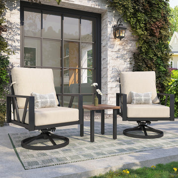Patio Swivel Rocking Chairs Set of 2 with 6 Inch Cushion, Beige