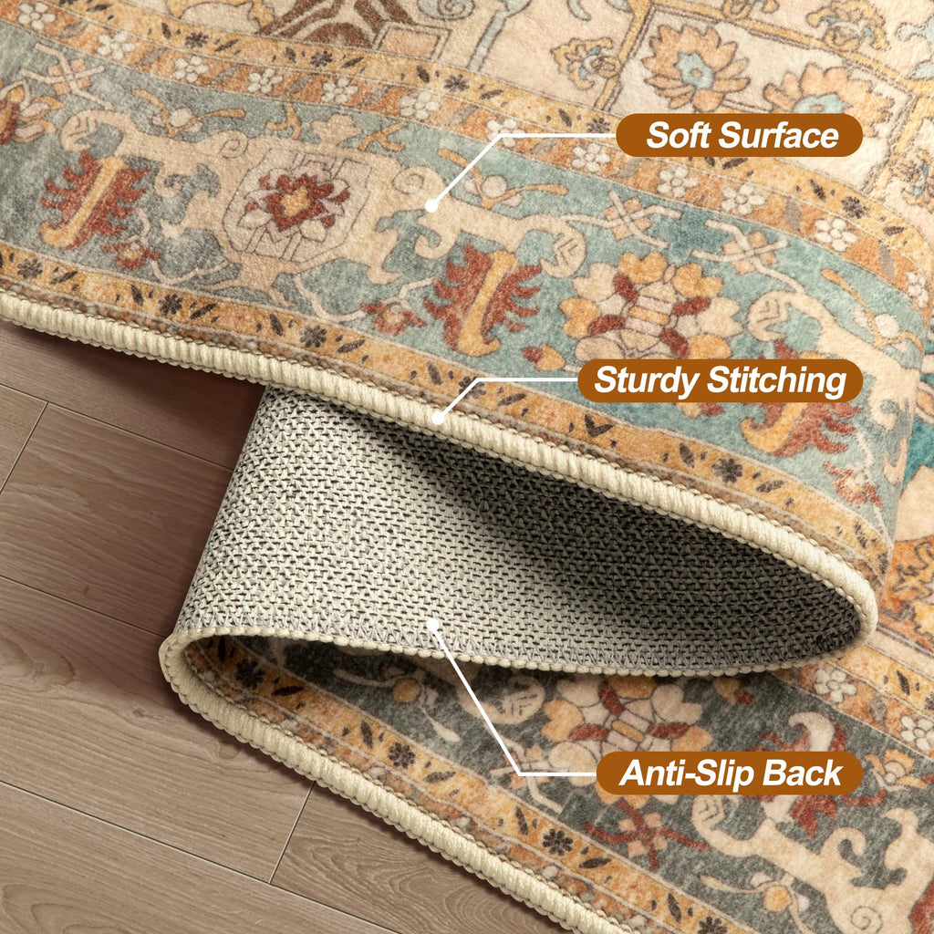 Orange 2.6x8 Washable Runner Rug s, Oriental Non Slip Runners