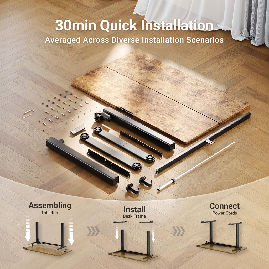 Electric Height Adjustable Standing Desk, 48x24 Inch, Rustic Brown