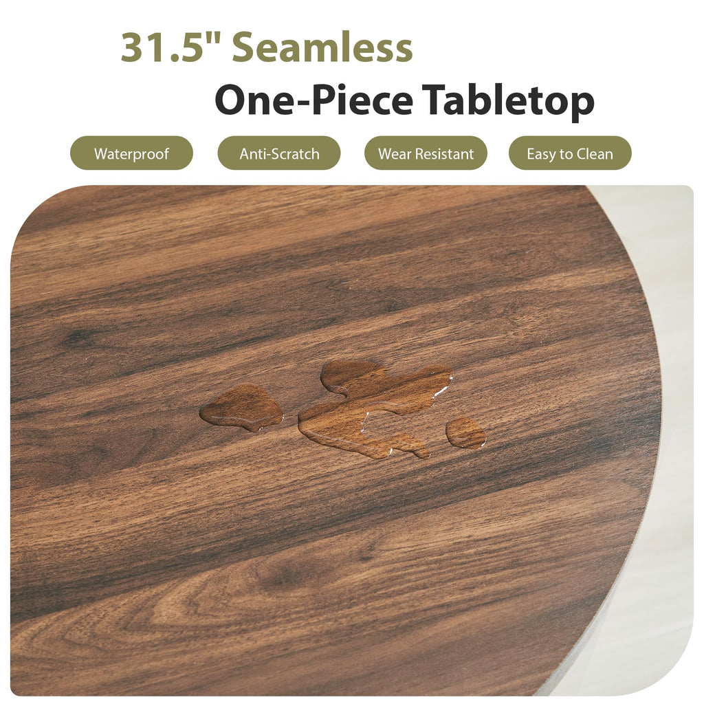 31.5" Round Dining Table for 2-4, Modern Farmhouse Kitchen Table with 2-Tier Storage Shelf, Small Wooden Circle