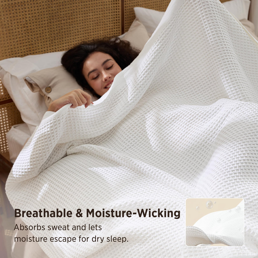 100% Cotton Blanket, Waffle Weave, White, 90"x90"