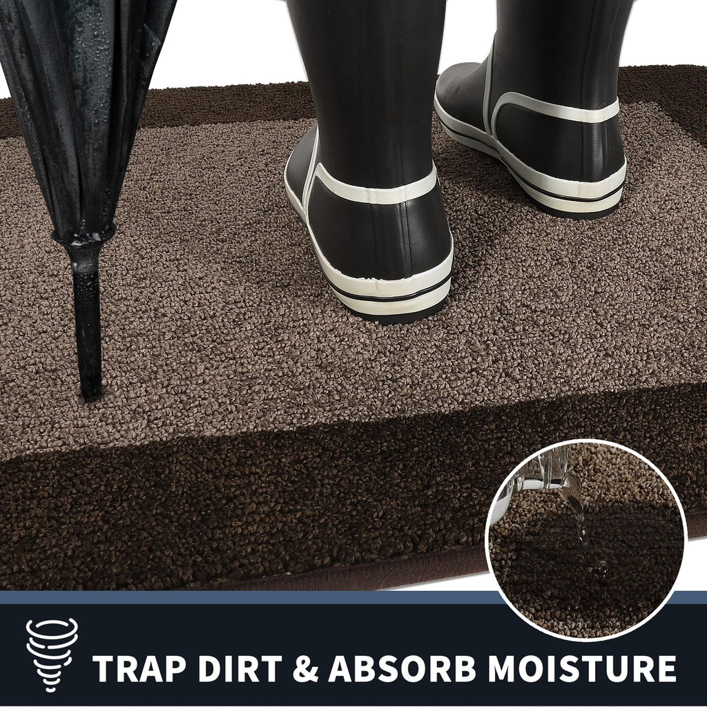 Dirt Trapping Indoor Door Mat, 34" x 60", Grayish Brown & Coffee