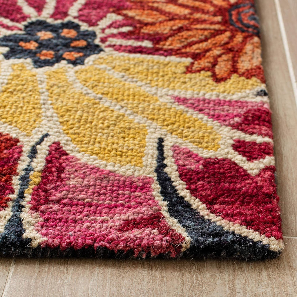 Area Rug 8x10 - Aspen - Large - Charcoal & Blue, Handmade Wool, Boho Floral Design