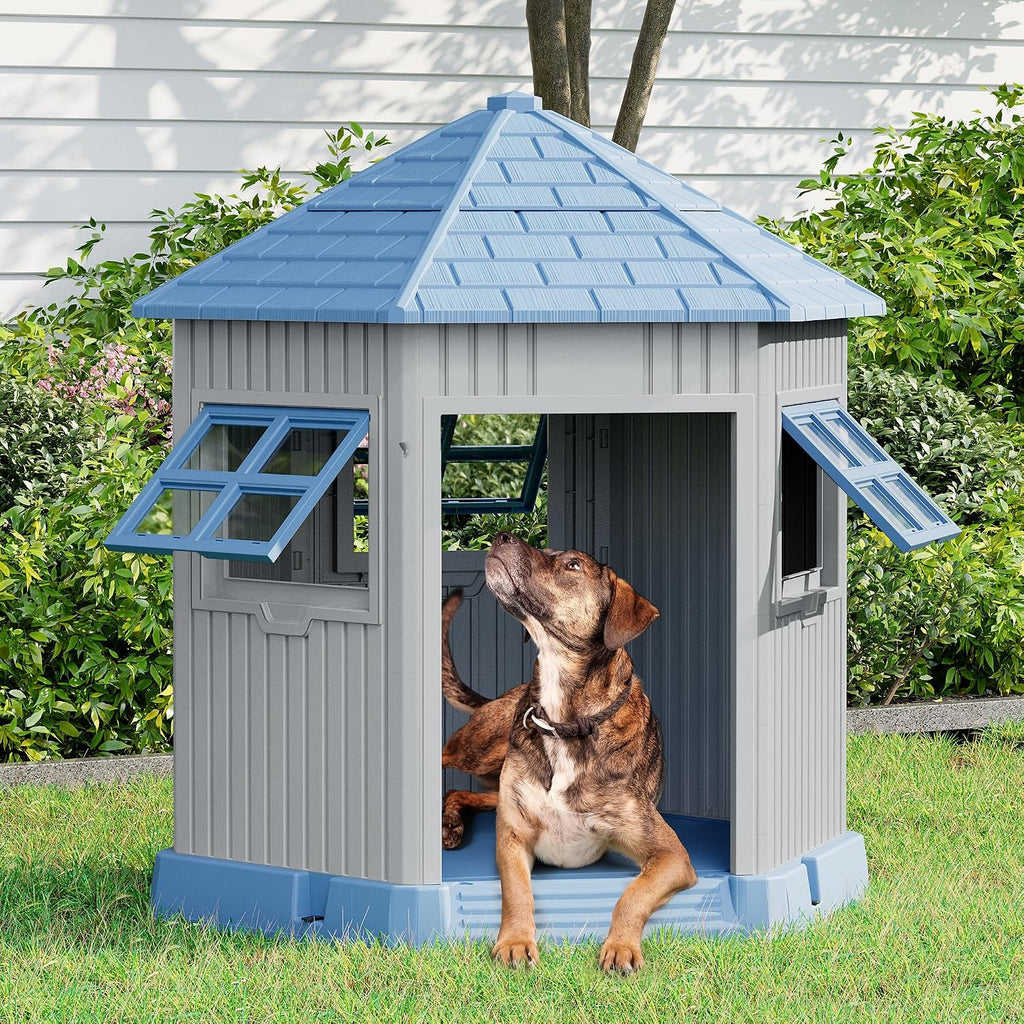 Sturdy Dog House Indoor Outdoor for Small Medium Dogs, Weatherproof Puppy Shelter with Elevated Floor & Air Vents