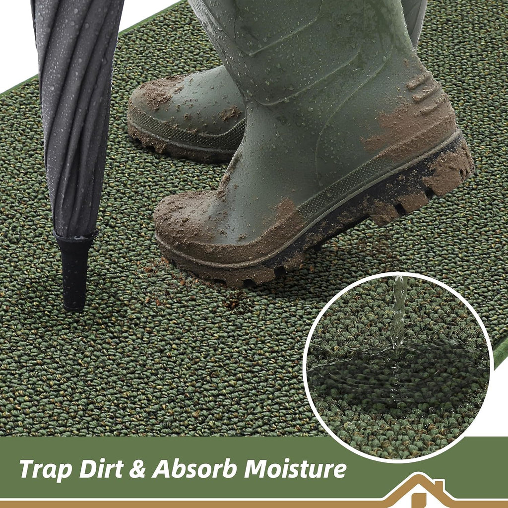 Dirt Trapper Door Mat 24" x 36", Non-Slip Washable Doormats, Green | Entrance Mat Dirt Resistant and Absorbent