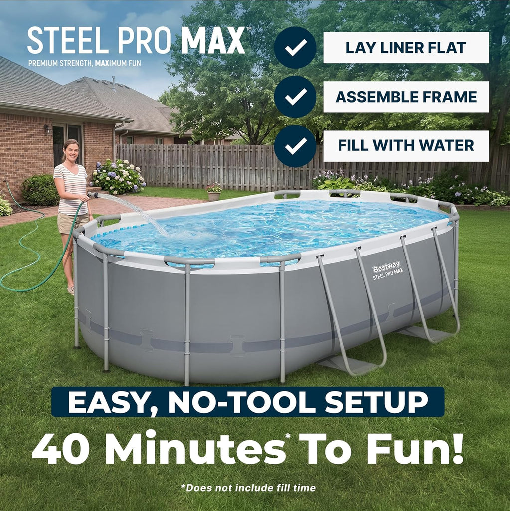 Steel Pro MAX 14' x 8'2" x 39.5" Oval Above Ground Pool Set, Pump