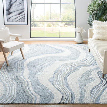 Area Rug 8x10 - Fifth Avenue - Large - Grey & Ivory, Handmade Wool, Mid-Century Modern Design