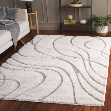 Florida Shag Collection Area Rug - 5'3" x 7'6", Cream & Beige, Non-Shedding & Easy Care, 1.2-inch Thick Ideal for