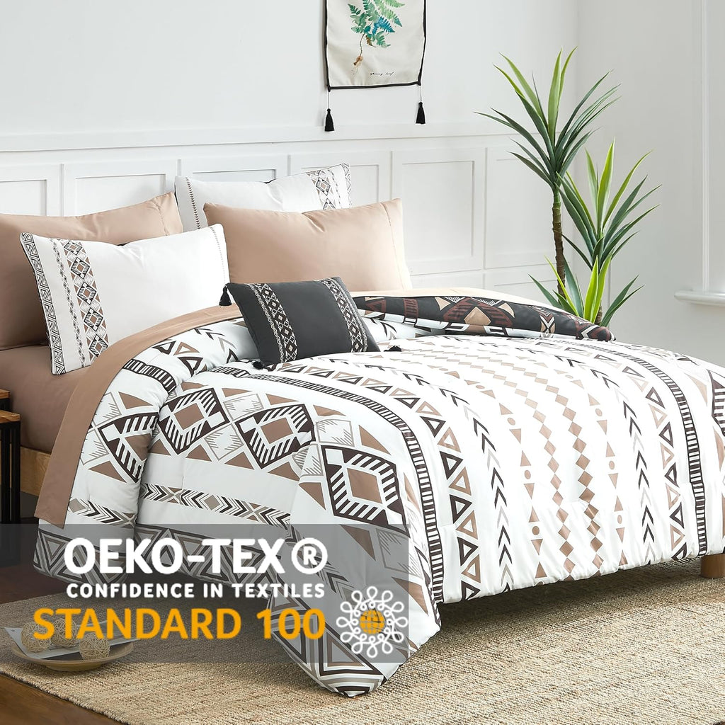 Geniospin King Comforter Set- 7 Pieces Boho Bed in a Bag, Western Bedding Set for All Seasons