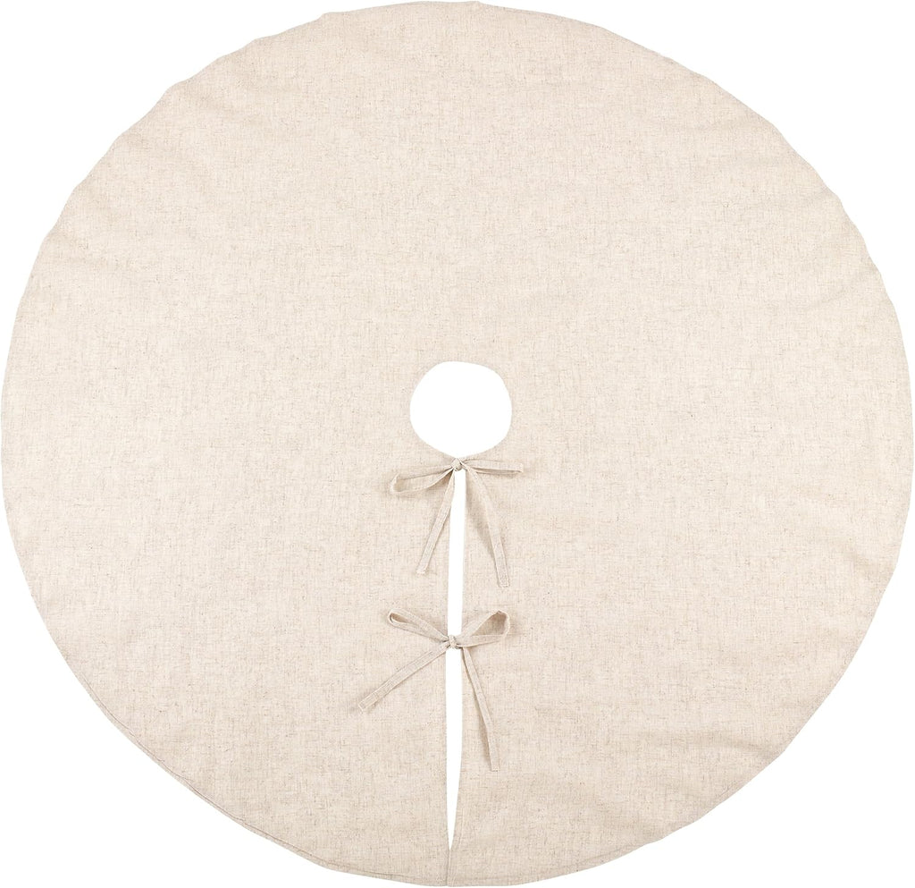 Linen Christmas Tree Skirt - Toscana Collection - Natural Solid Edge - Classic Holiday Farmhouse Décor, 56", Natural