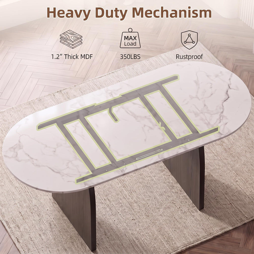 55"-70.8" Extendable Oval Dining Table for 4-8 with Built-in Flip Leaf