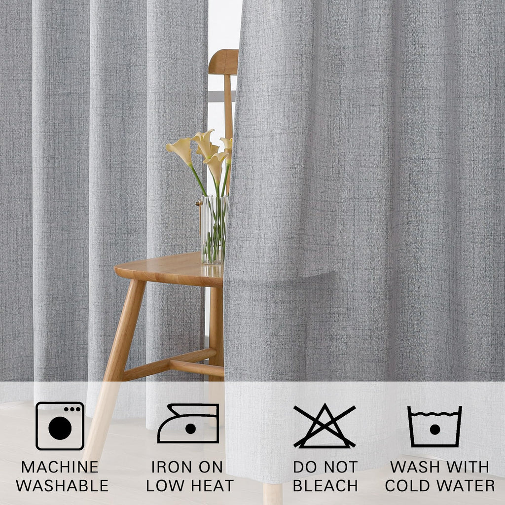 Grey Curtains 45 Inch Length 2 Pcs, Airy Privacy Light Filtering Window Decors Kitchen Curtains, Modern Aesthetic