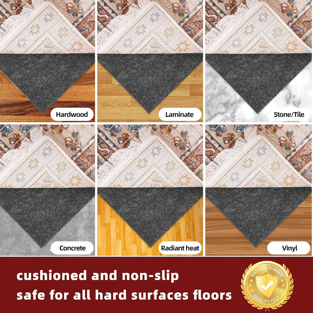BAGAIL Felt and Natural Rubber Backing Rug Pads 1/4" Thick, 8 x 10 Ft Non Slip Carpet Gripper Keep Rugs in Place - Set of 80