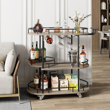 Gold 4-Tier Bar Cart with Wine Rack & 360° Rotating Turntable | Marble-Patterned Shelves,Rolling,Lockable Casters