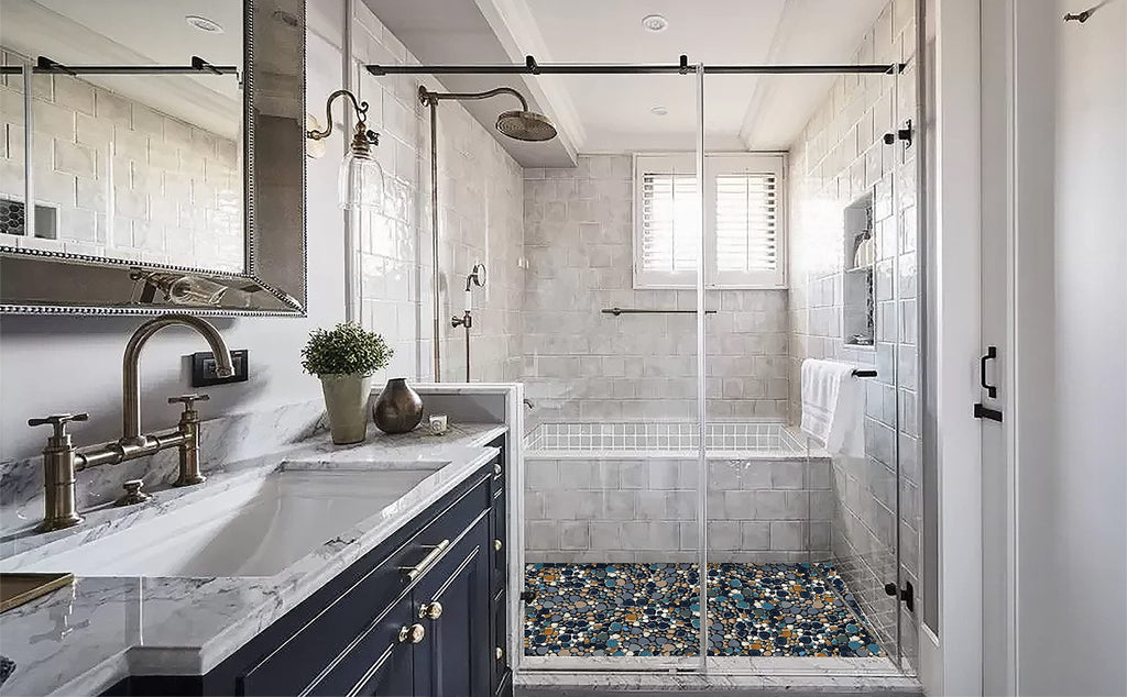 Pebble Tile for Shower Floor Aqua Cobalt Blue Mosaic Backsplash Tiles (5 Sheets)