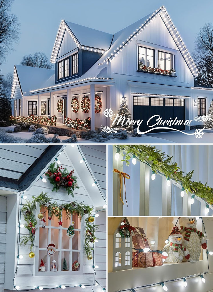 C9 Christmas Lights Outdoor, Vintage Christmas String Lights 100FT 100LED Green Wire (Warm White)