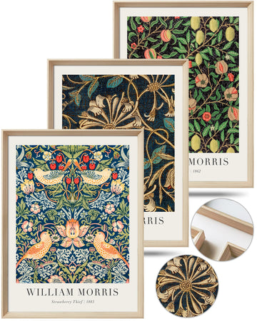 William Morris Floral Wood Framed Wall Art, 12 x 16 Inch, Set of 3