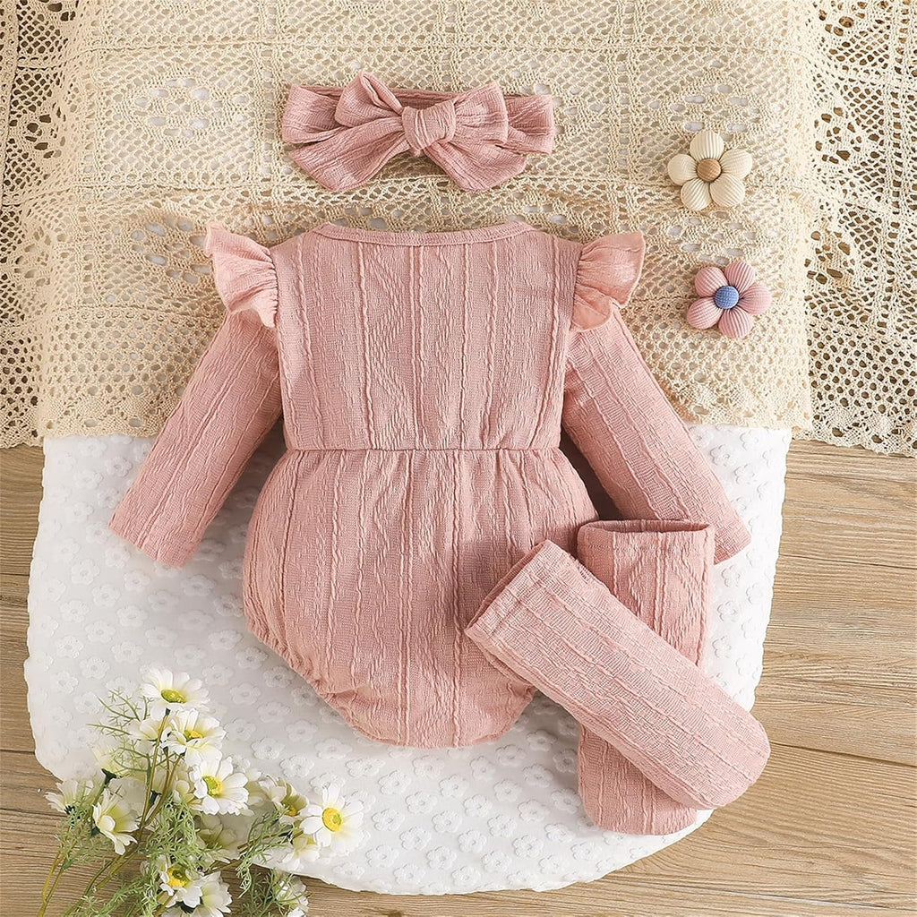 Newborn Infant Baby Girl Cotton Baby Romper Knitted 3d Flower Clothes Long Sleeve Warm Sweater Outfit With Socks