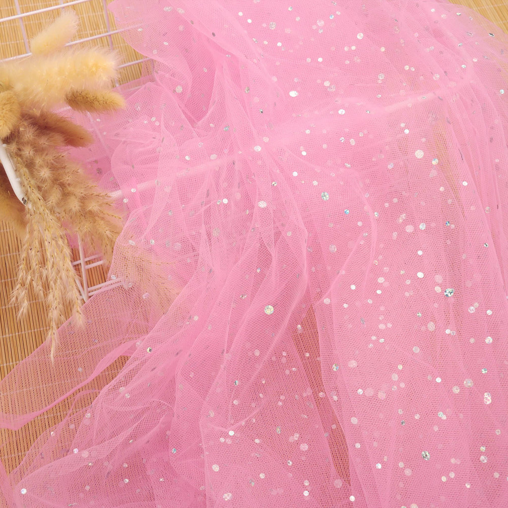 59" x 5 Yards Light Pink Glitter Tulle Rolls Bolt Sequin Tulle Fabric Mesh Fabric for Tutu Skirts Dress Sewing DIY