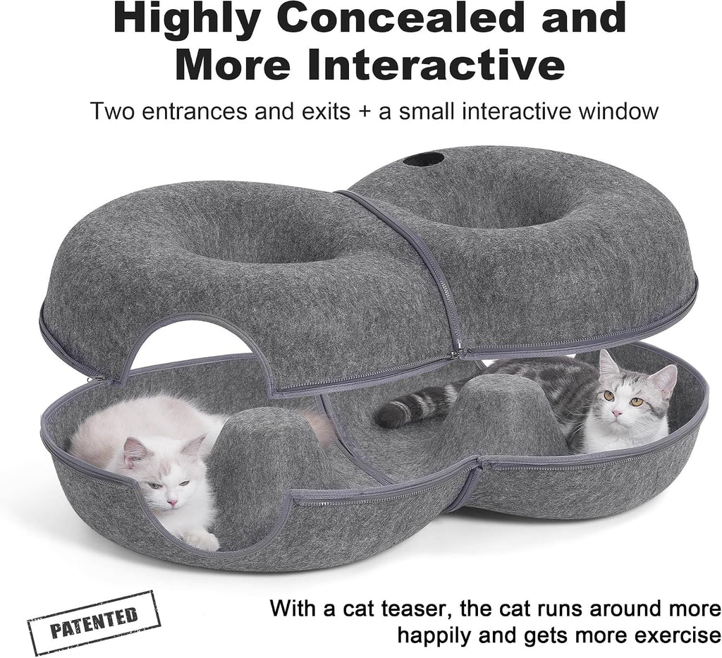 8-Shaped Large Cat Tunnel Bed for Indoor Cats, Infinite Circulation Peekaboo Cat Cave with 12 Toy Balls, Cat Donut