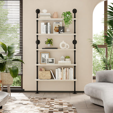 Industrial Pipe Bookshelf, Wall Mounted Shelf, 36 Inch, White