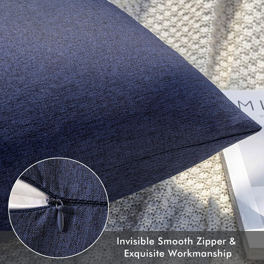 Pack of 2 Decorative Outdoor Solid Waterproof Throw Pillow Covers Faux Linen Garden Farmhouse Cushion Cases for