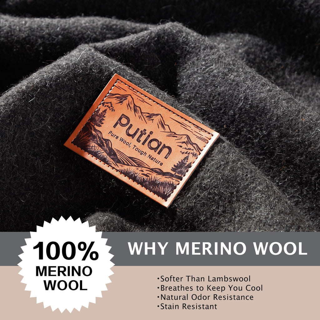 100% Wool Blanket - Camping Outdoor Blanket, 63"×87", Grey