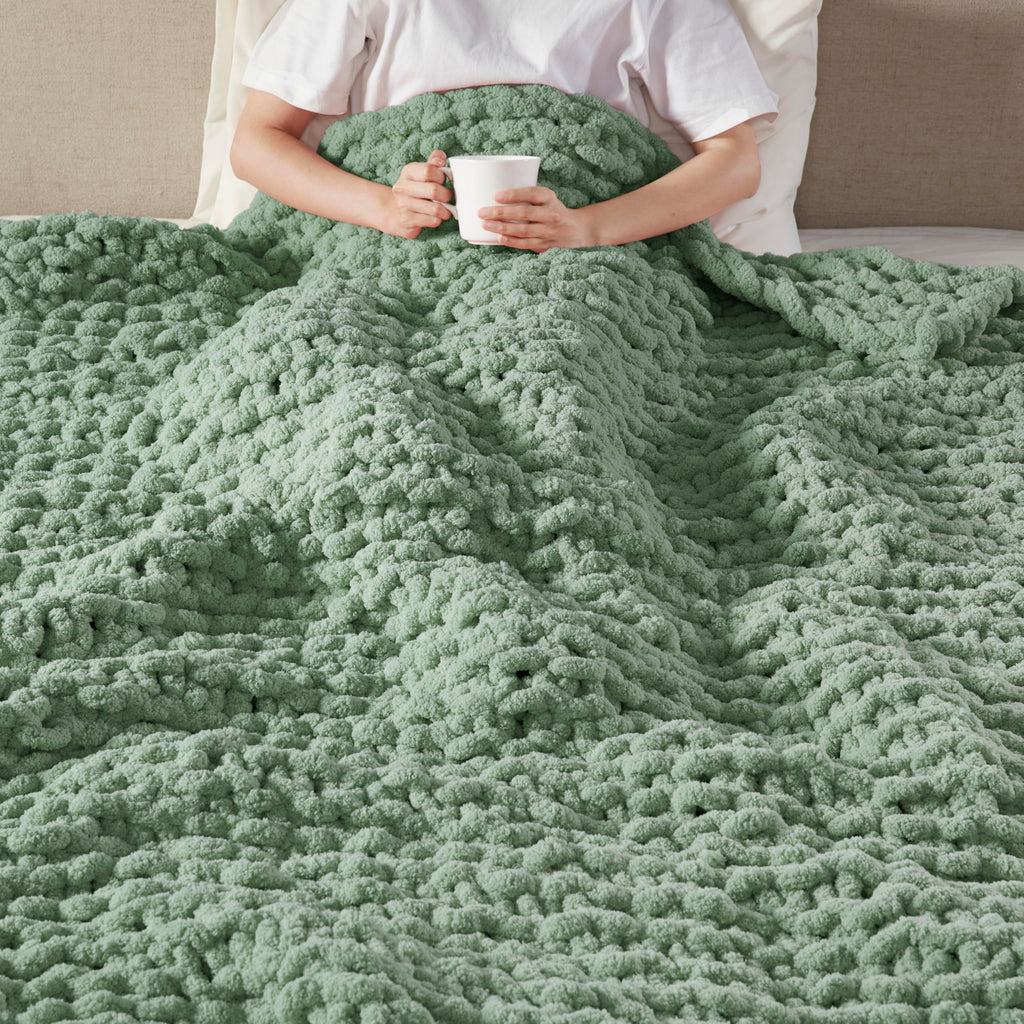 Chenille Chunky Knit Throw Blanket, 50 x 60", Sage Green