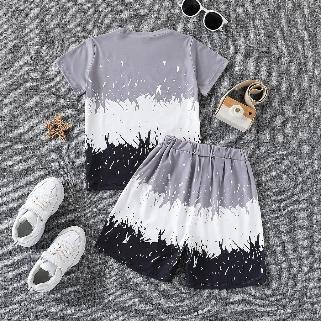 Tween Boy Casual Clothing Set Letter Graphic Colorblock Tee +Shorts Summer Clothing Set