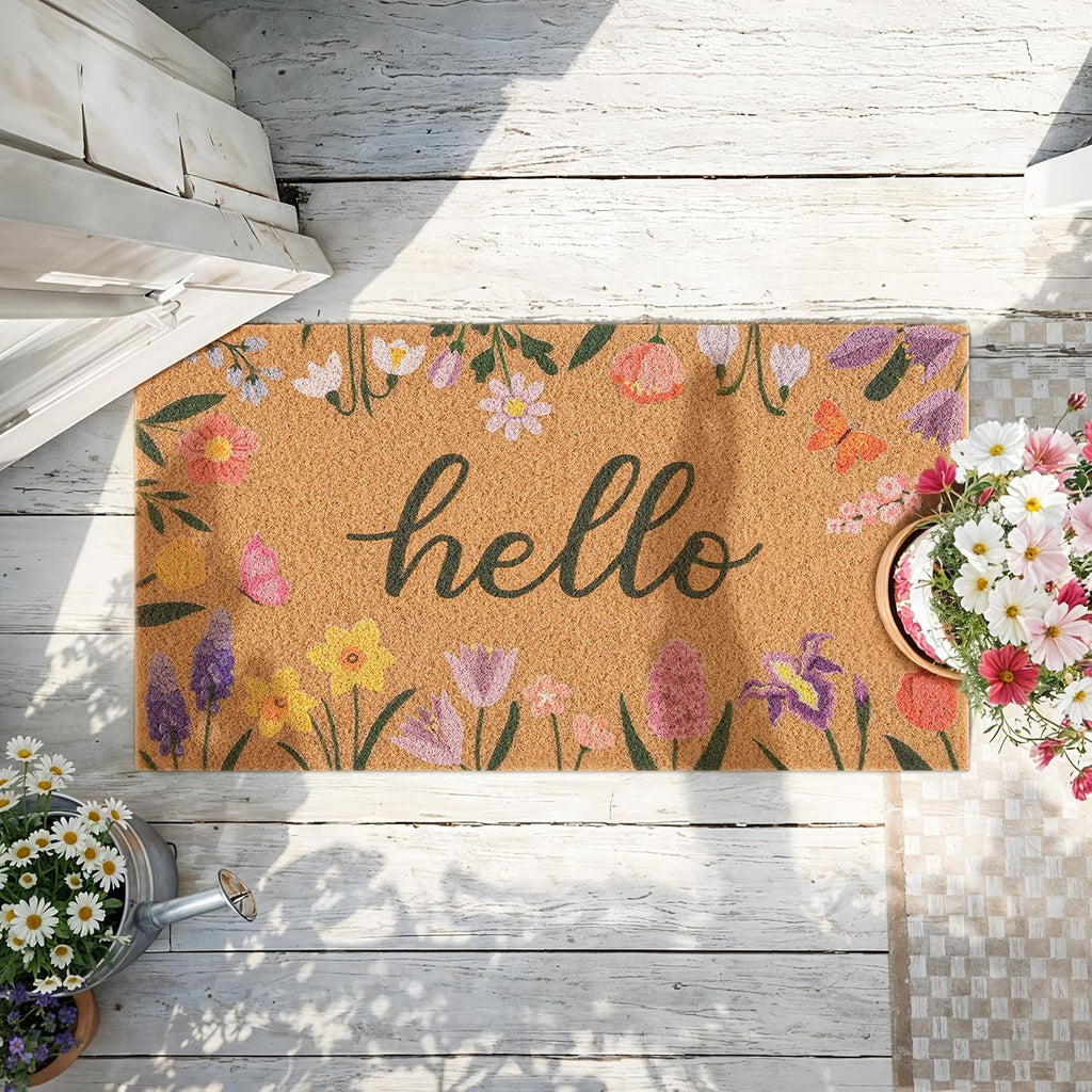 Wildflower Welcome Mat 17 x 29 5 27 6 x 43 3 Green White Striped Rug T