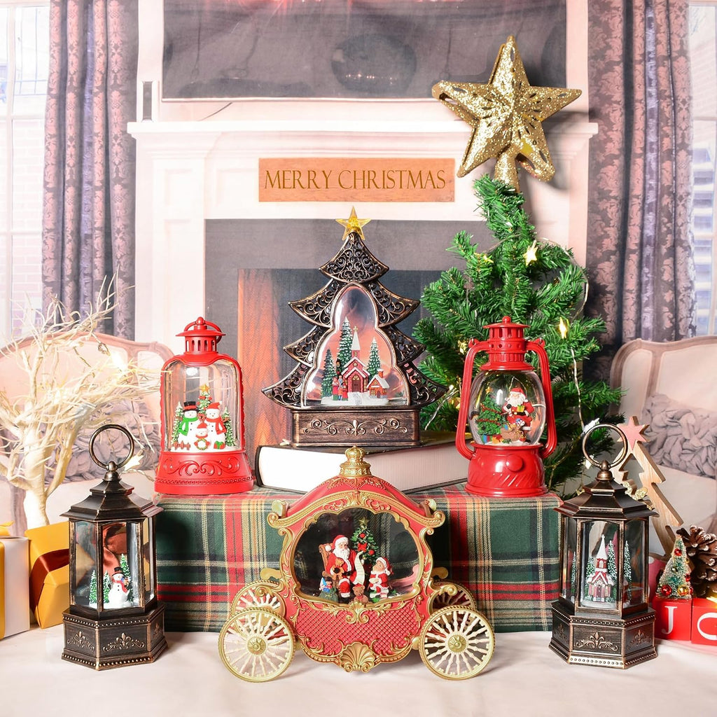 Christmas Snow Globes, Christmas Snowman Snow Globes Lantern with 8 Songs, 6H Timer Battery & USB Powered Glitter