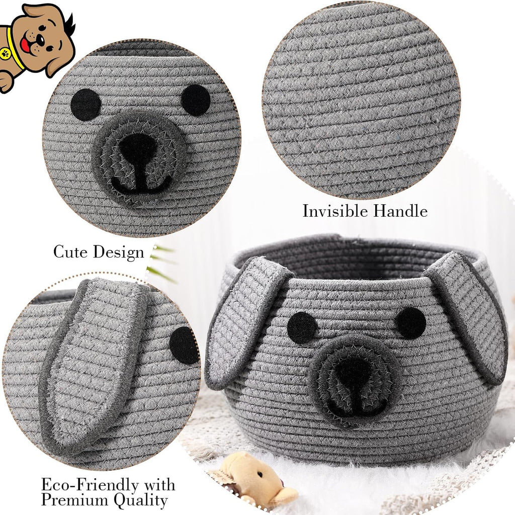 Woven Dog Basket with Handle Toy Storage, Gray, 13 x 8 Inch