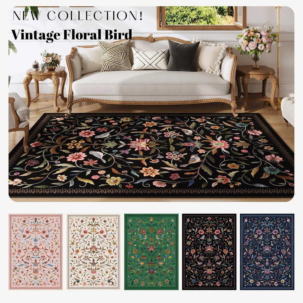 Vintage Medallion Floral Area Rugs Clearance, Machine Washable Non-Slip, Low Pile Soft Large Carpet, Farmhouse