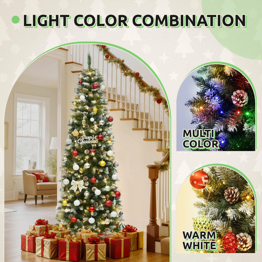 7.5ft Prelit Pencil Christmas Tree w/Pine Cones Decor Remote Control