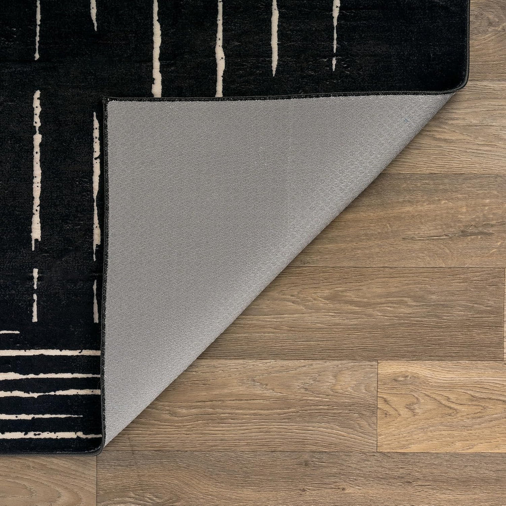 Block Stripe Machine Washable Non-Slip Runner Rug, Black