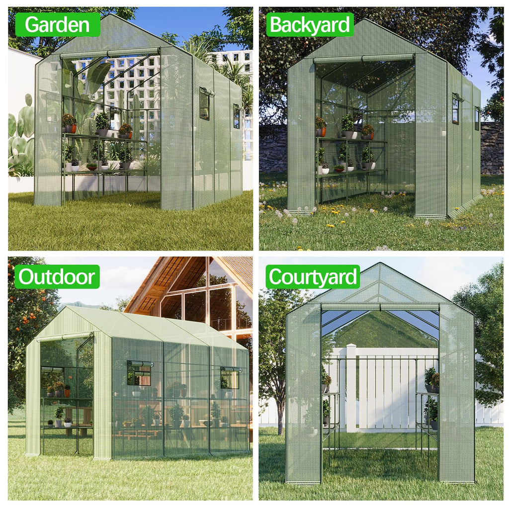 9.75 Ft Walk-in Greenhouse, 18 Shelves, Waterproof Cover