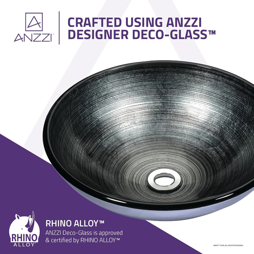 Stella Tempered Glass Vessel Bowl Sink in Preccious Storm | Dark Grey Charcoal Mount Bathroom Sinks Above