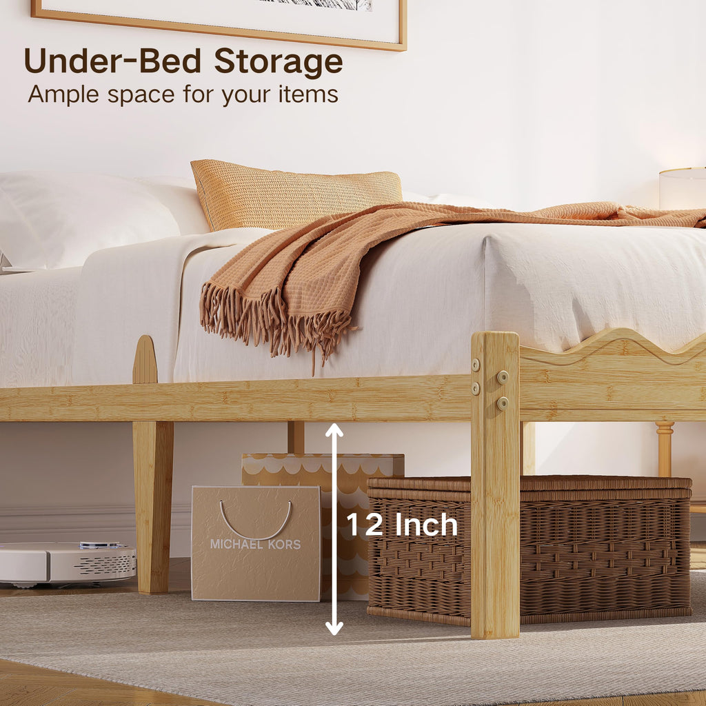 Natural Bamboo Platform Bed Frame Full, 14" Height Full Size Bed Frame, No Box Spring Needed, Easy Assembly