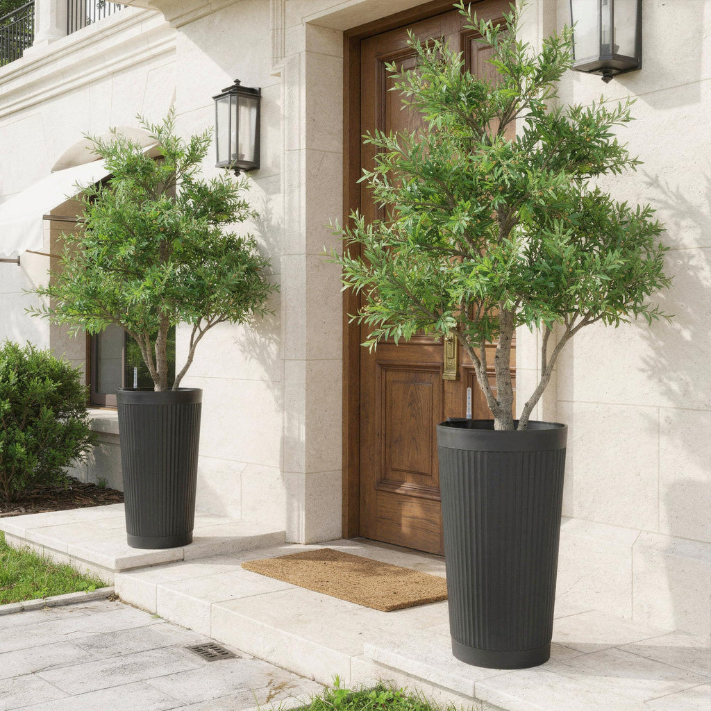 24" Self Watering Tall Black Planters Outdoor Set of 2