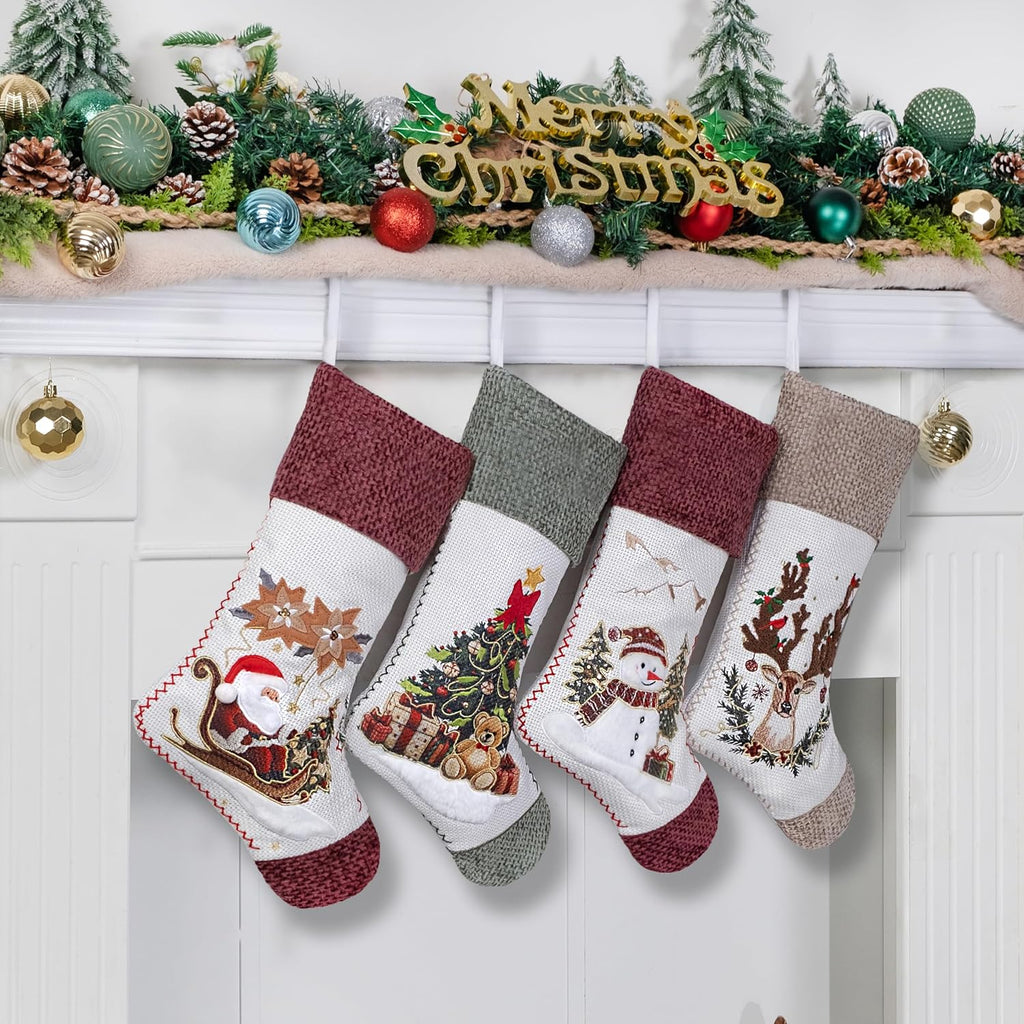 New Christmas Stockings Pack 20" Large Rustic Traditional Holiday Fireplace Hanging Decorations Classic - Set of 4