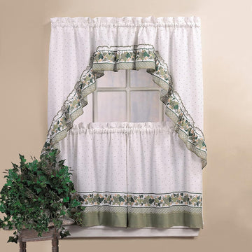 You Cottage Ivy Country Curtain Tier And Swag Set, Multi, 56-Inch X 36-Inch