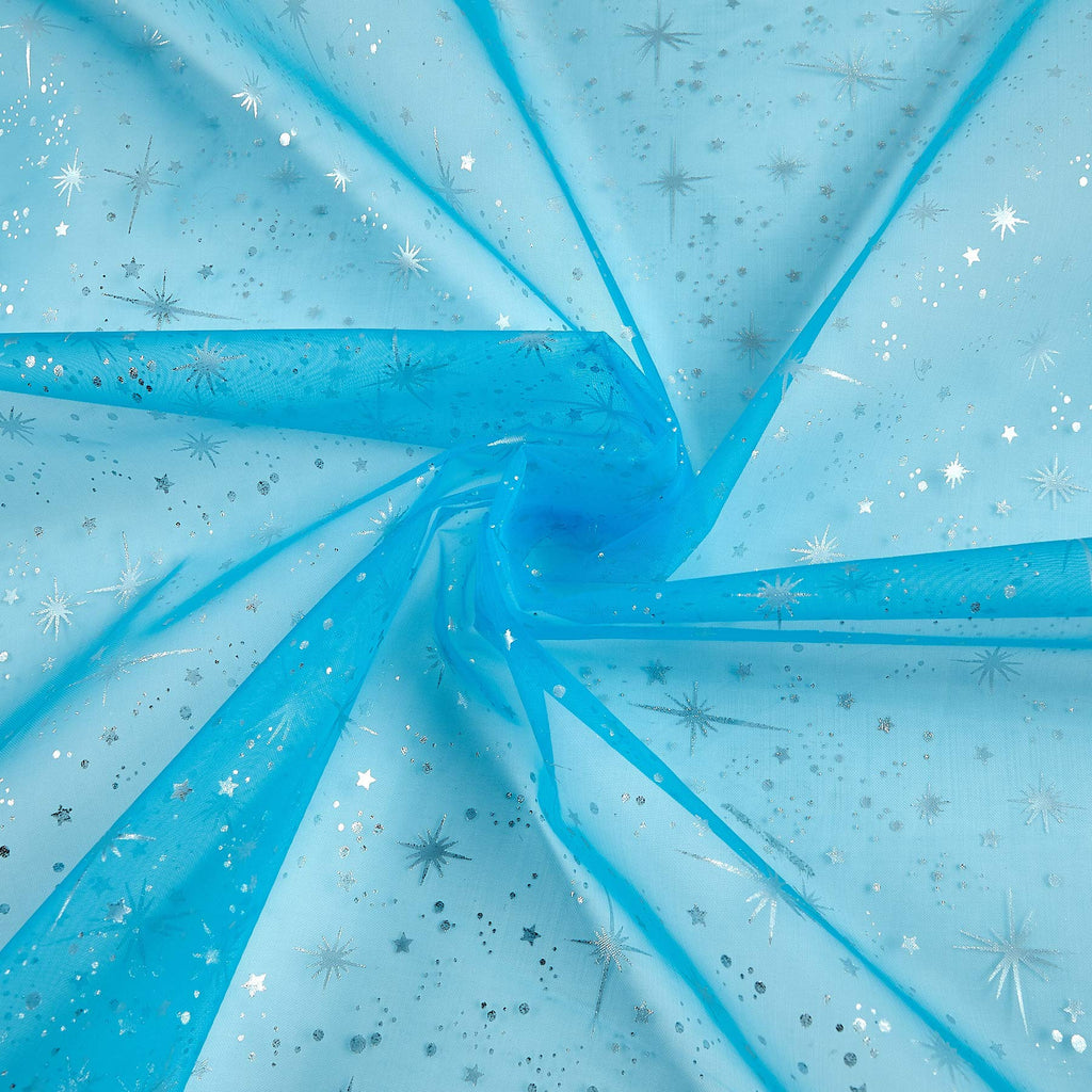 Ice Organza Silver Star Turquoise, Fabric by the Yard