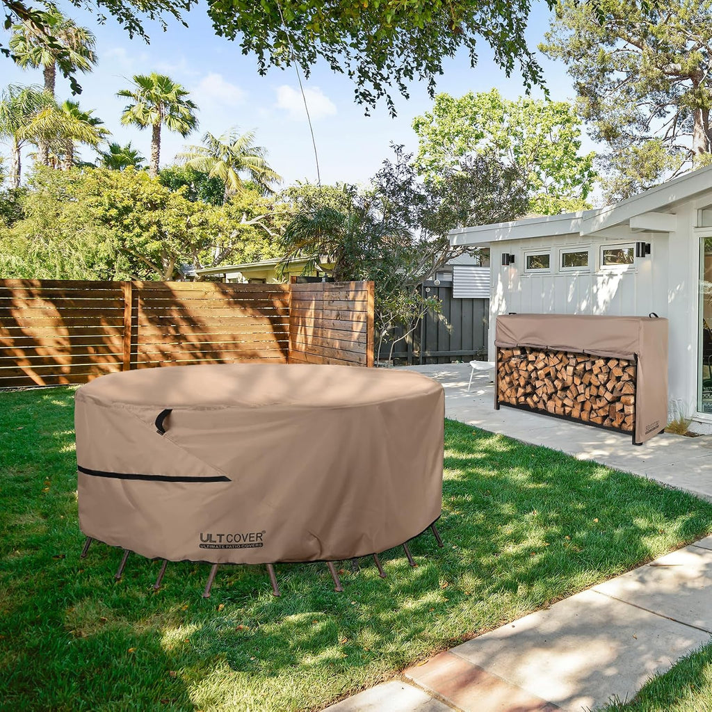 Round Patio Furniture Cover - Outdoor Waterproof Table with Chair Set Cover 92 inch
