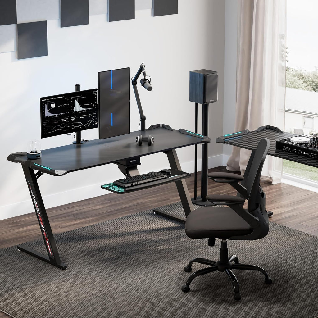 Gaming Desk with LED Lights Home Office RGB Table, Small Gaming Desk, Computer Table, Black