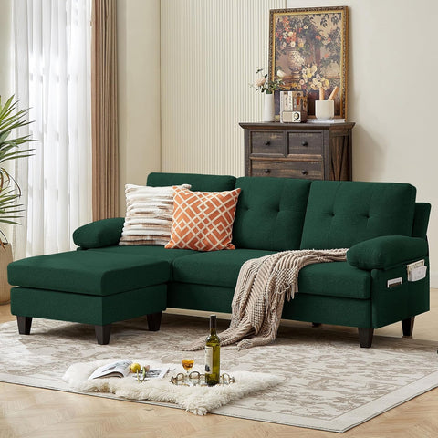 86" Convertible Sectional Sofa, Deep 3-Seat L Shaped Couch with Ottoman and Storage Pocket