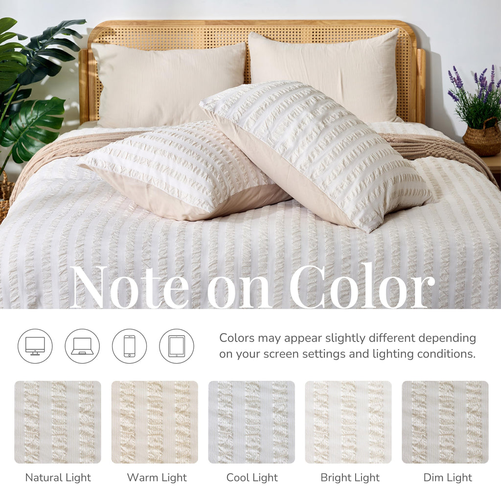 Seersucker Duvet Cover 3 Pieces Cream Gray