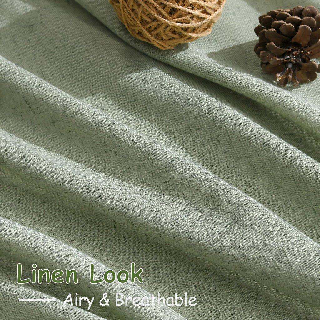 Extra Long Light Sage Linen Curtains 120 Inch 2 Panels Set Rod Pocket Back Tab Soft Linen Window Drapes Semi Sheer