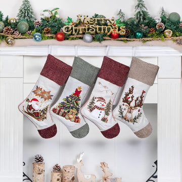New Christmas Stockings Pack 20" Large Rustic Traditional Holiday Fireplace Hanging Decorations Classic - Set of 4